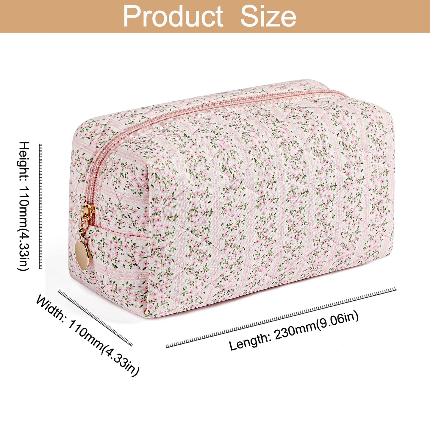 HHQQWZ Makeup Travel Cosmetic Bag, Two Pack: Pink+Blue Floral, Zipper Closure, Durable Polyester, Perfect for Toiletry, Makeup, Travel