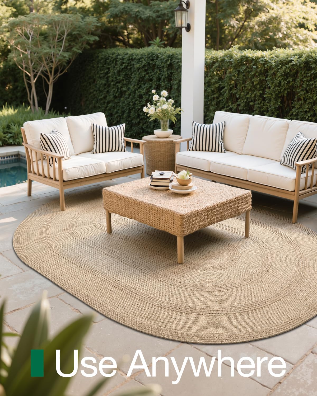 LUMI Jute Area Rug 4x6 Oval for Living Room, Natural Braided Woven Rugs Non Slip, Neutral Carpets No Shedding, Durable for High Traffic, Dining Room, Indoor, Outdoor, Patio