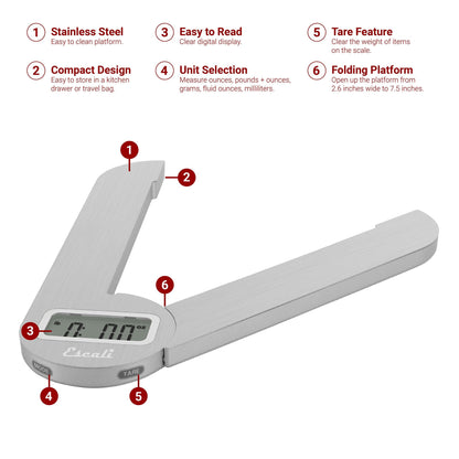 Escali F115 Compact Kitchen Scale, 11 lb/5 kg, Stainless Steel