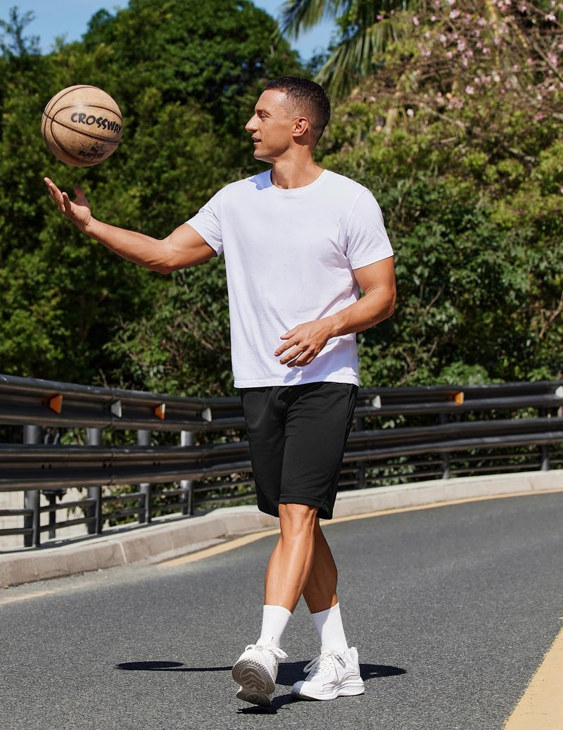 PINSPARK Mens Gym Basketball Shorts with Pockets - 10" Quick Dry Lightweight Mesh Athletic Shorts Black XL