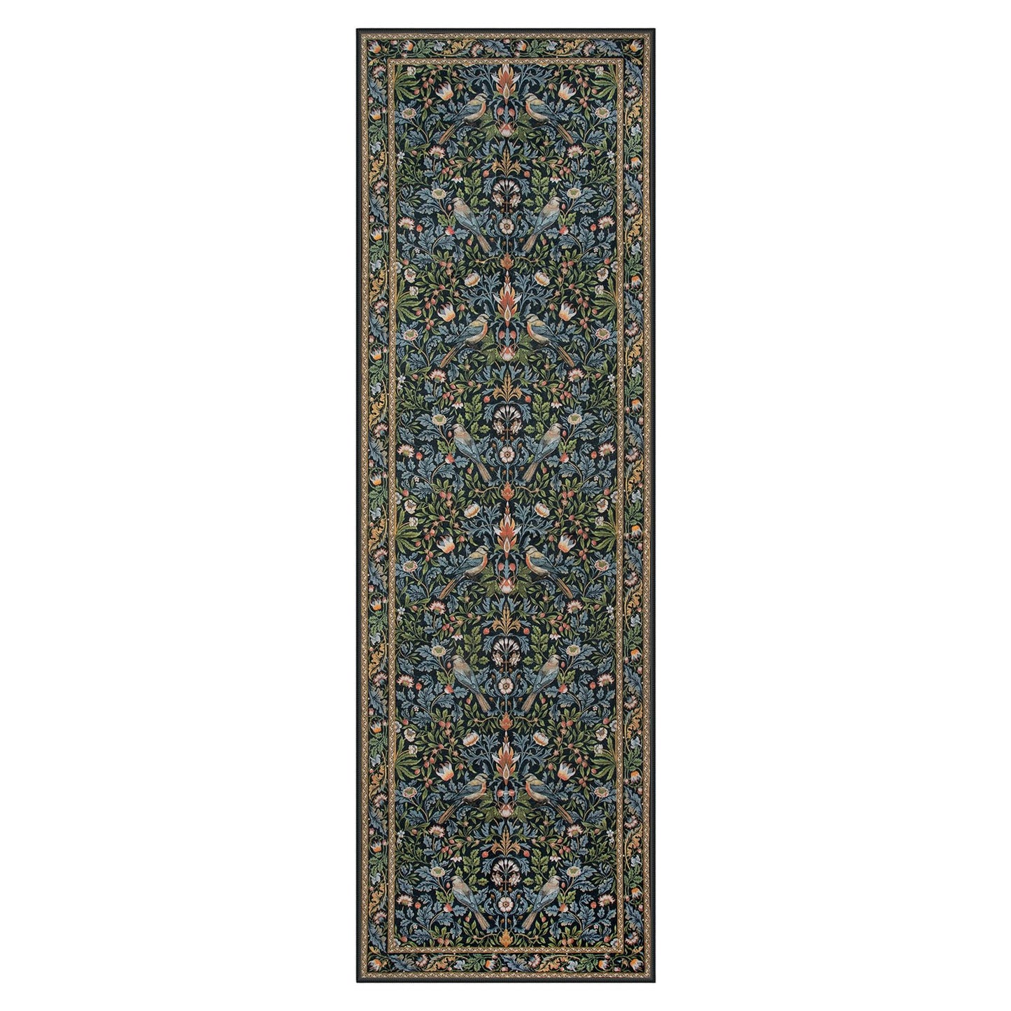 Morebes Floral Carpet Runners for Hallway 8ft Non Slip, Boho Flower Washable Runner Rug 2x8, Botanical Birds Indoor Floor Carpet Runner for Kitchen Laundry Bath Room, Navy Blue