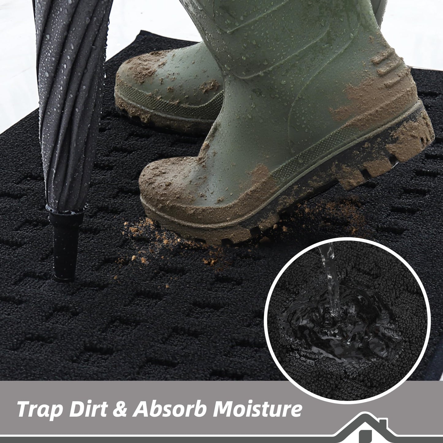 BEQHAUSE Dirt Trapper Door Mats 32"x48", Non-Slip Waffle Doormat Indoor Entrance Low-Profile, Dirt Resist and Absorbent Entryway Rugs Washable Inside Welcome Floor Mat for Front Back Door, Black