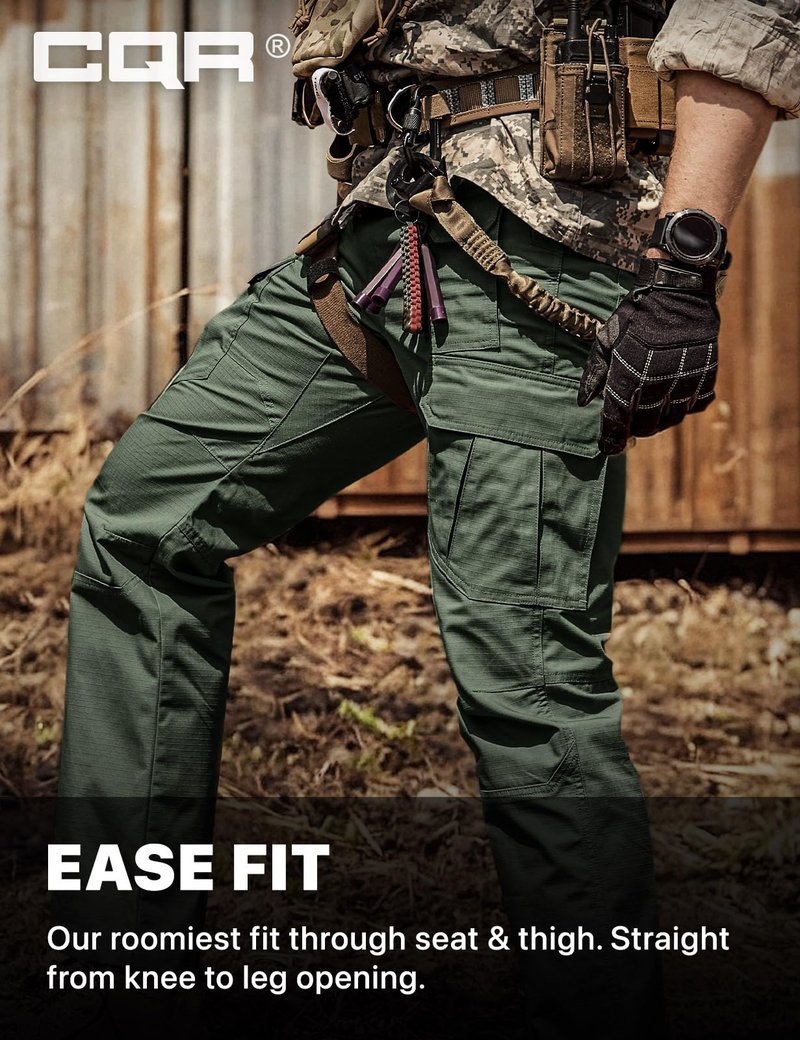 CQR Men's Tactical Pants, Water Resistant Ripstop Cargo Pants, Lightweight EDC Work Hiking Pants, Outdoor Apparel, Raider Mag Green Kelp, 34W x 30L