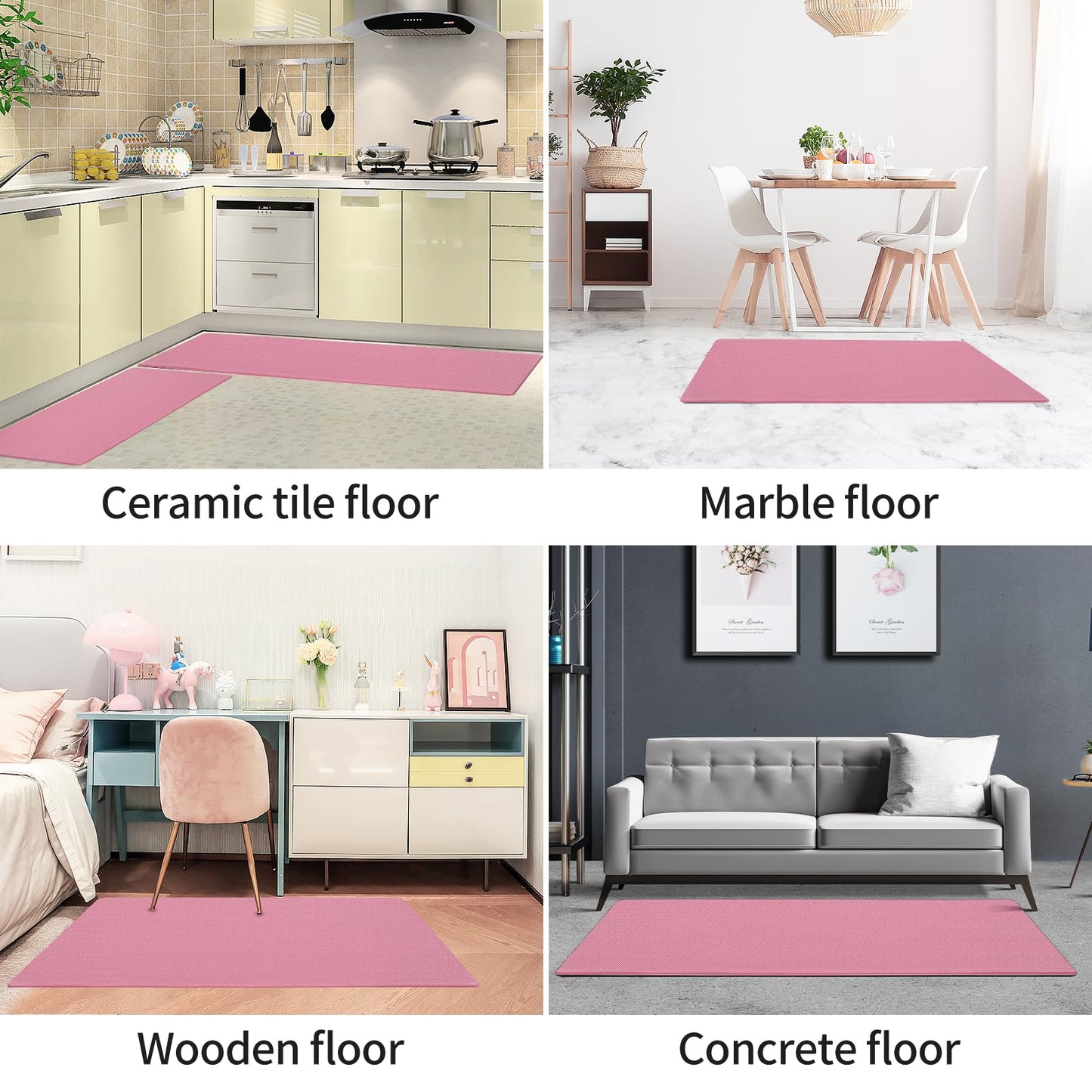 AUTODECO Kitchen Mats and Rugs Set of 2 - Cushioned Anti-Fatigue Kitchen Rug for Floor Washable 17"x29" +17"x59", PinkRed