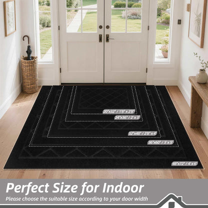BEQHAUSE Dirt Trapper Door Mat 20" x 32", Doormat Non-Slip Entryway Rugs Washable, Dog Door Mat Stain Resistant and Absorbent Welcome Floor Mat for Front Back Door, Mud Wet Shoes & Paws, Black