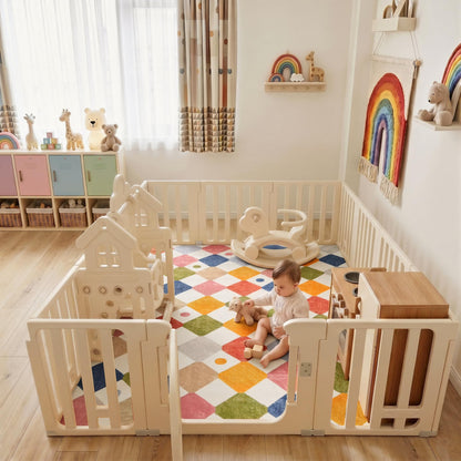 jinchan Macy 5x7 Area Rug for Kids Room Modern Colorful Nursery Rug Checkered Diamond Play Mat Washable Soft Non Slip Carpet for Playroom Classroom Bedroom Dorm Daycare Living Room Circus on Cream