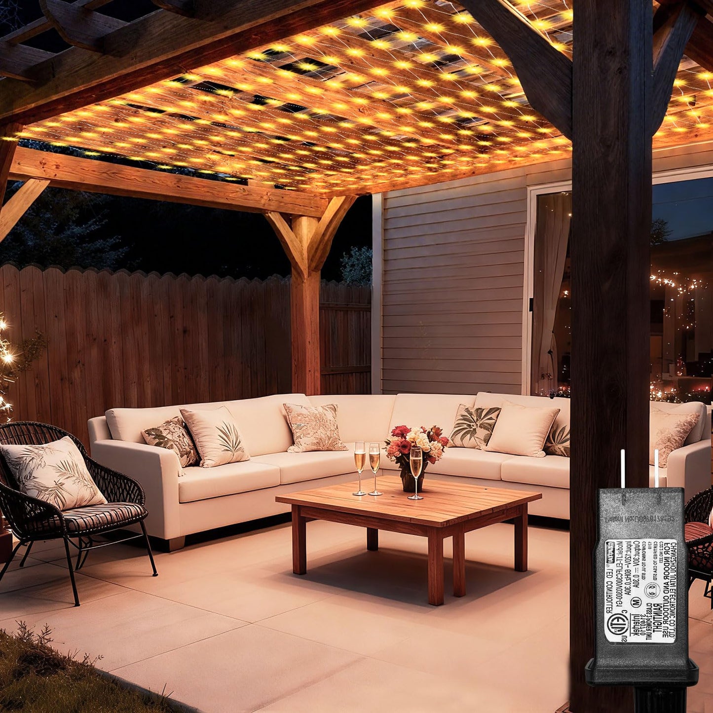 Lovelite 10ft x 10ft Net Lights, 280LED Gazebo Lights Outdoor 8 Modes Timer, Waterproof Connectable Christmas Light Clear Wire Large Size for Bushes Patio Pergolas Garden Holiday Party - Warm White