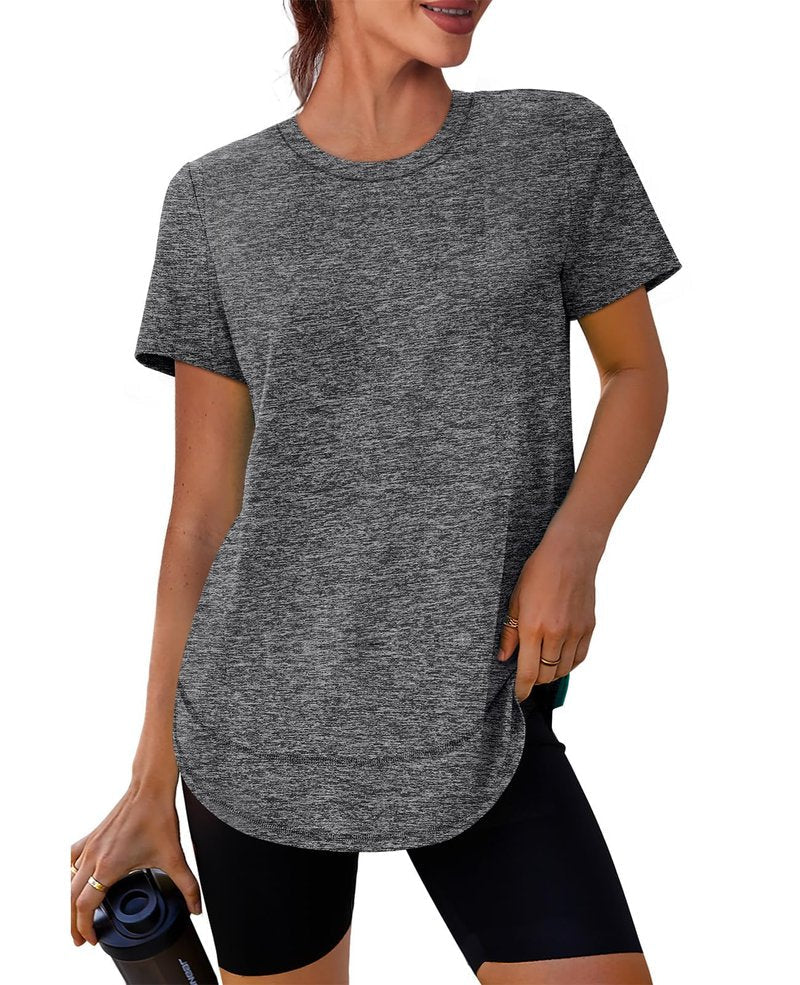 Oversized Tshirts for Women Dry Fit Plus Size Spring Clothes Summer Athletic Tops Workout Shirts Crewneck Grey 3XL
