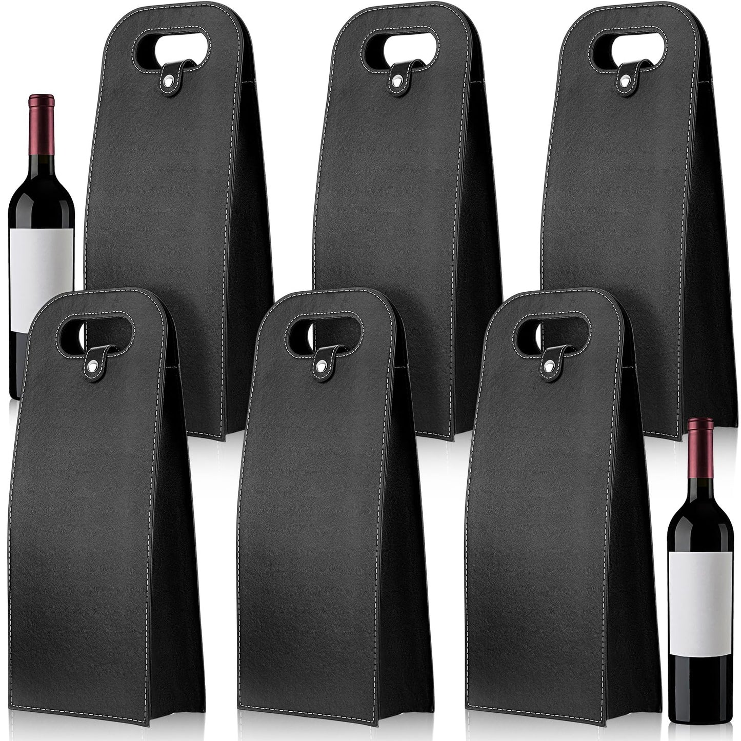 FillTouch 6 Pcs Double Wine Bag Reusable Leather Wine Tote Carrier 2 Bottle Portable Gift Bags Champagne Beer Bags for Valentine Father's Day Thanksgiving Christmas Birthday Party(Black)