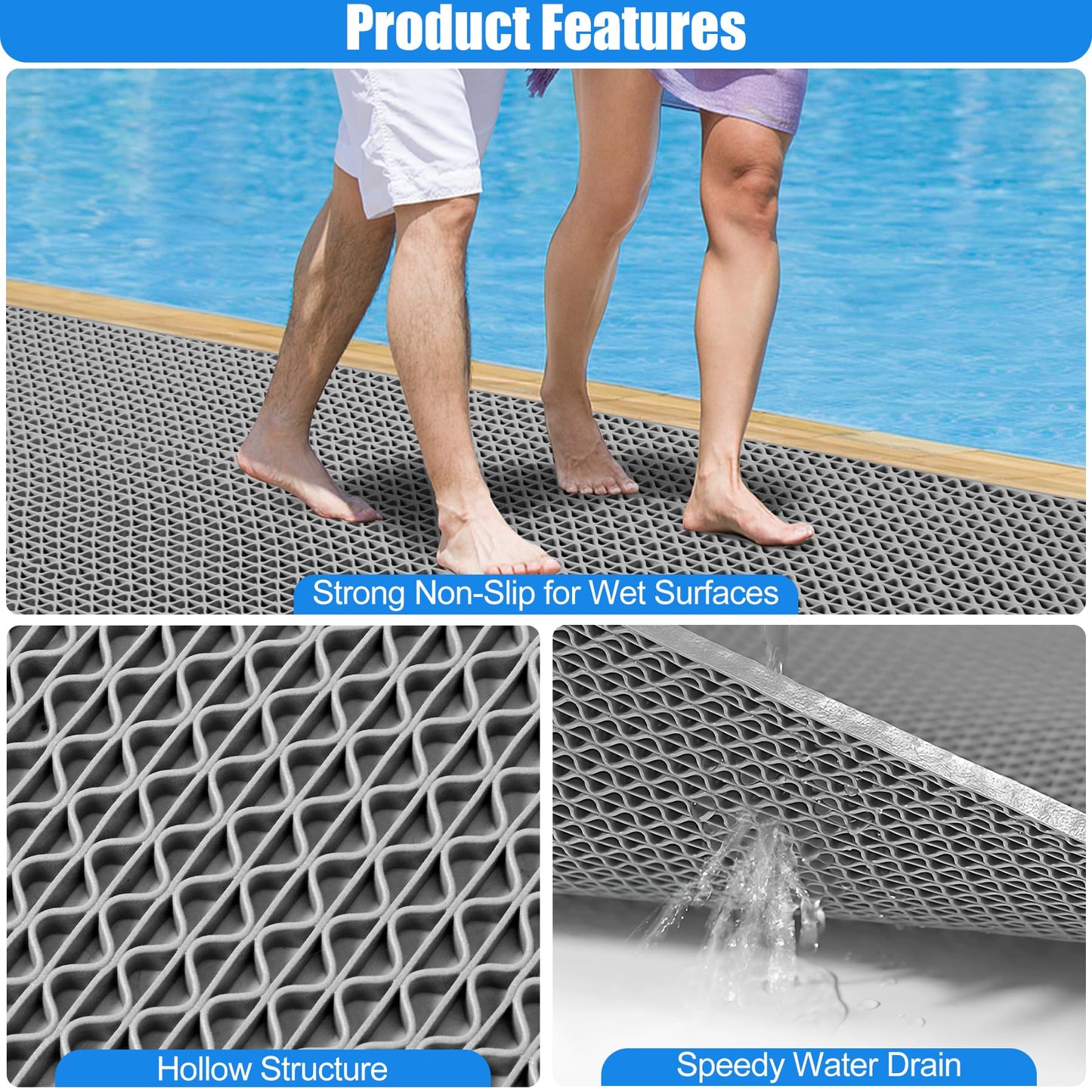Drainage Mat Roll, Non Slip PVC Pool Floor Mat for Wet Area Outdoor Indoor