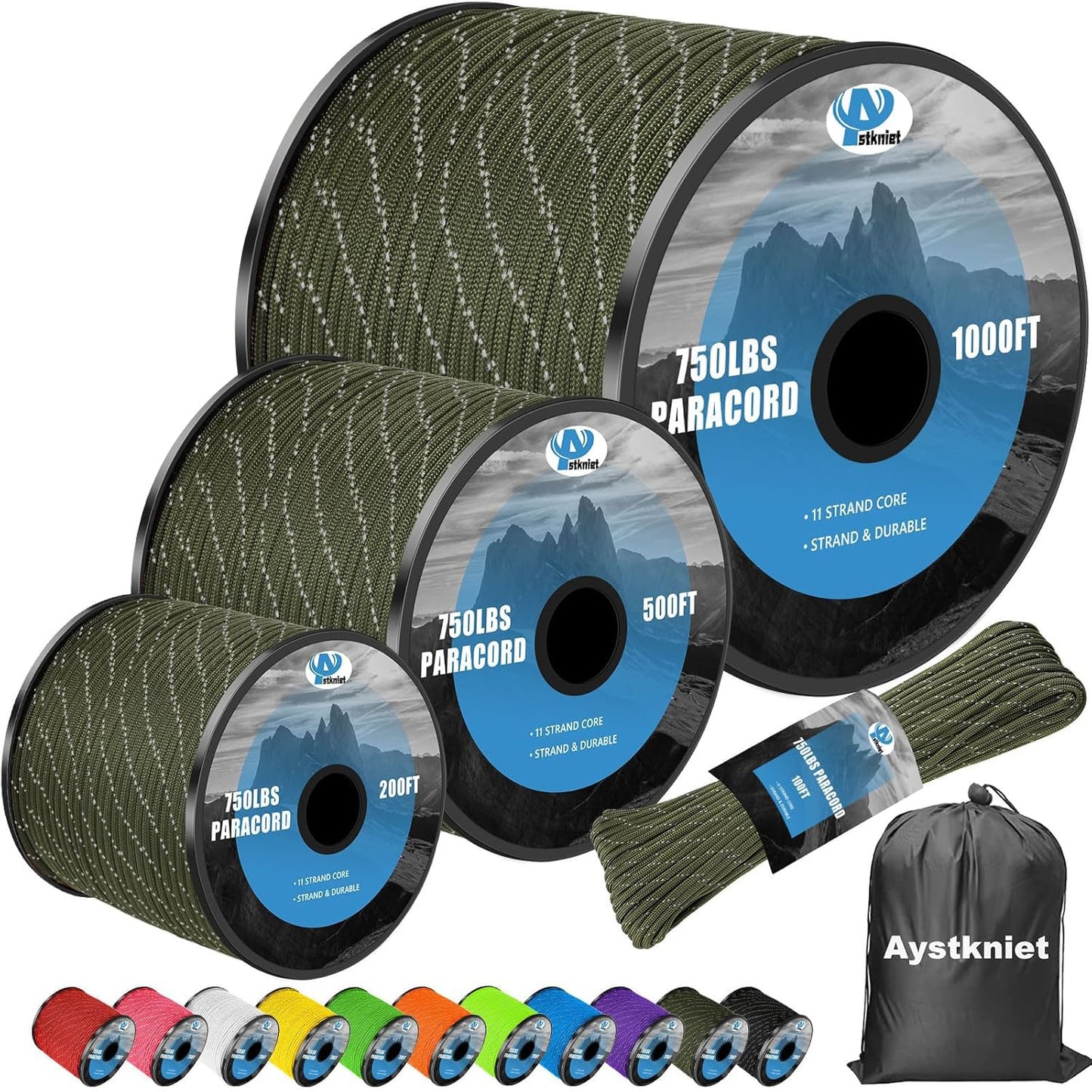 750Ib Reflective Paracord Rope, para Cord Lanyard, Parachute Spool Cord
