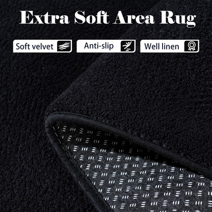 QDUIDU Large Area Rugs for Bedroom Living Room - 6x9 Feet Ultra Soft Black Rug Thickened with Memory-Foam, Solid Modern Minimalist Carpets for Home Decor, Non-Slip and Comfy Nursery Room Rugs