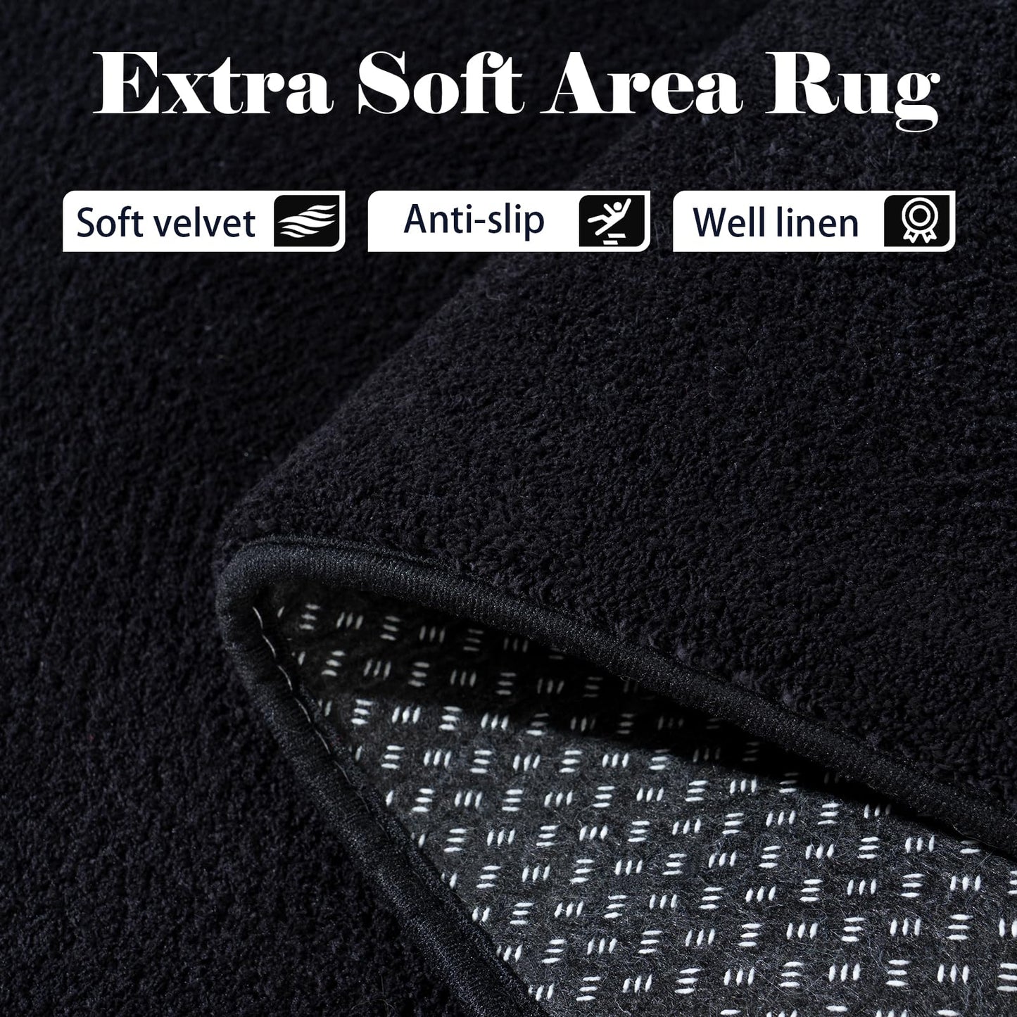 QDUIDU Large Area Rugs for Bedroom Living Room - 5x8 Feet Ultra Soft Black Rug Thickened with Memory-Foam, Solid Modern Minimalist Carpets for Home Decor, Non-Slip and Comfy Nursery Room Rugs