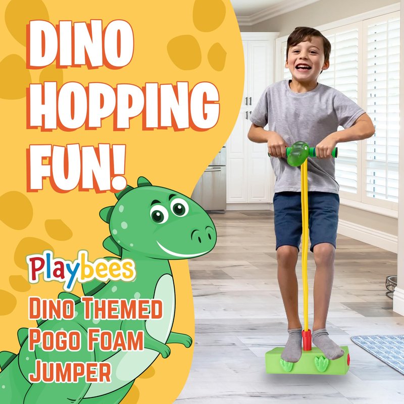 Playbees Foam Pogo Stick Dinosaur Jumper for Kids 3, 4, 5, 6, 7, Years Old Coolest Toys for 5 Year Old Boy Themed Bungee Pogo - Inside & Outside Fun for Boys & Girls