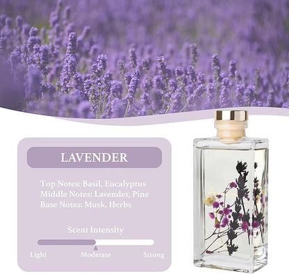 Flower Reed Diffuser Set, 5 oz Lavender Scent Diffuser with Sticks, Home Fragrance Scented Oil Reed Diffusers for Home, Bathroom, Decor & Gift