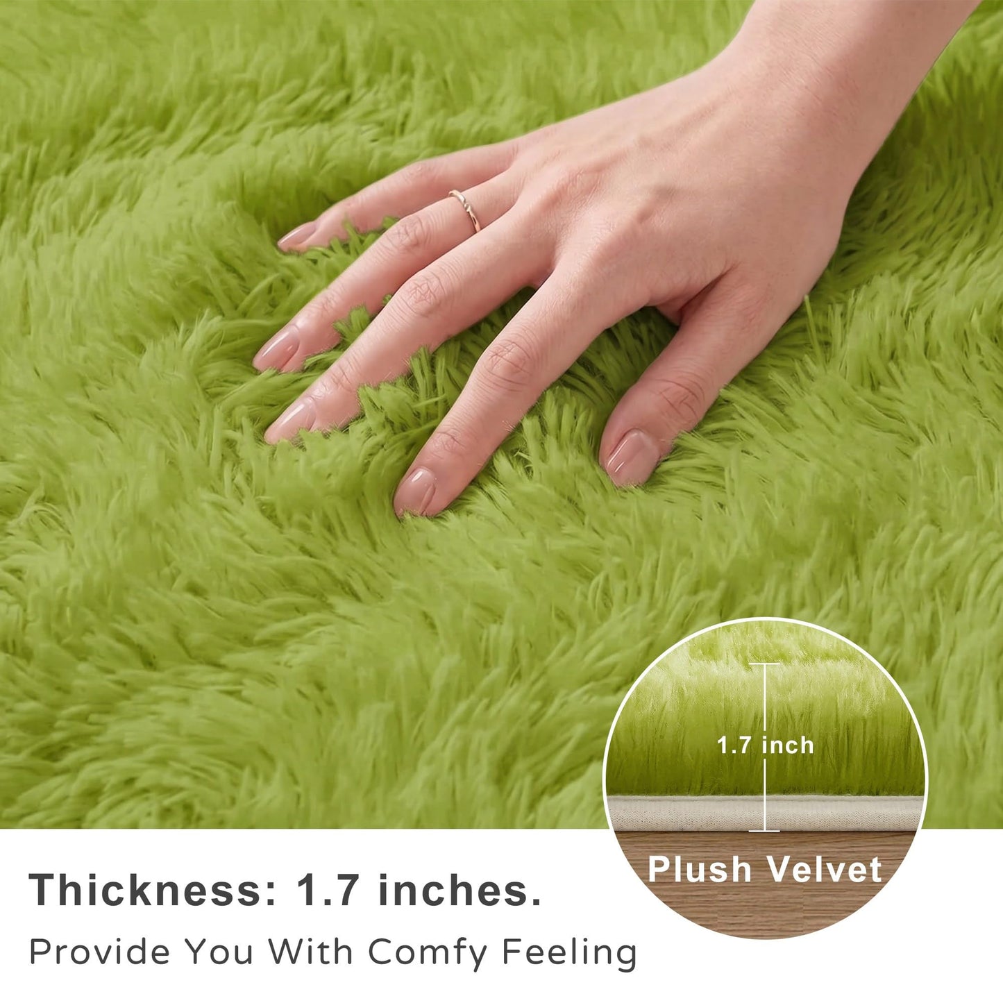 OHWPEAT 6x9 Ft Sage Green Fluffy Area Rugs, Washable Ultra Soft Faux Fur Shag Carpet with Non-Slip Backing, Faux Grass Fuzzy Plush Rug for Football Soccer Watch Parties, Game Room, Patio, Party Decor