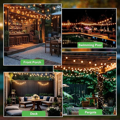 LED String Lights 100FT Outdoor - 50 Shatterproof G40 Bulbs +2 Spare, Waterproof Connectable for Patio Garden Party (Warm White 2700K)