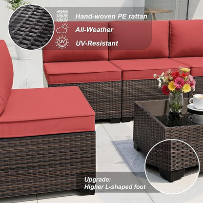 ALAULM 13 Pieces Patio Furniture Set with 2 Swivel Chairs Patio Furniture Outdoor Sectional Sofas with 55000 Gas Fire Pit Patio Conversation Set w/10 Cushions-Red