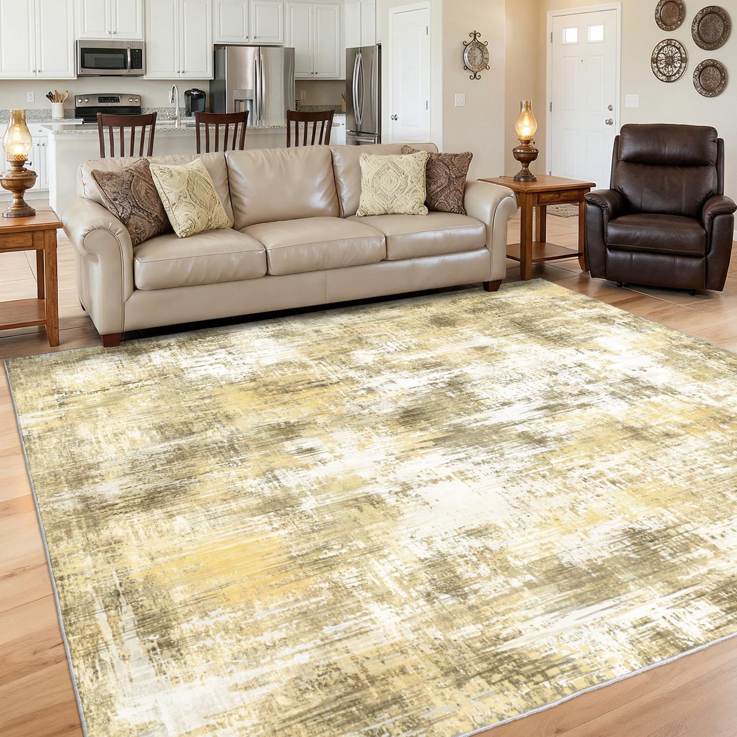 6x9Ft Living Room Rugs Non-Slip Modern Abstract Rug Washable Rugs Carpet for Bedroom Pile Rug for Living Room，Bedroom, Dining Room, Kids Playroom, Home Office Yellow
