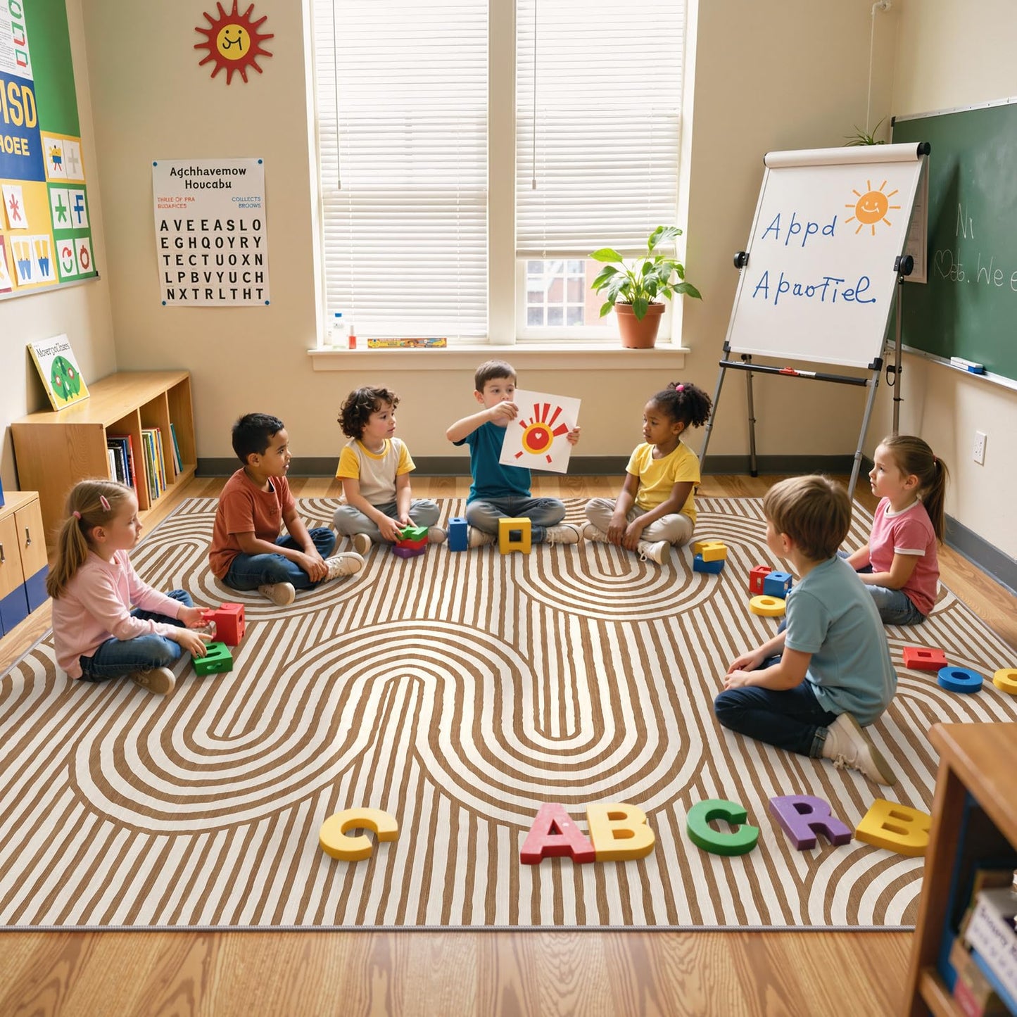 Lahome Modern Washable Rugs 8x10,Machine Washable Bedroom Rug Kids Rugs for Playroom Non Slip Soft, Play Room Backing Accent Ultra-Thin Carpet for Nursery Dining Room Classroom Alba（8'X10',Khaki