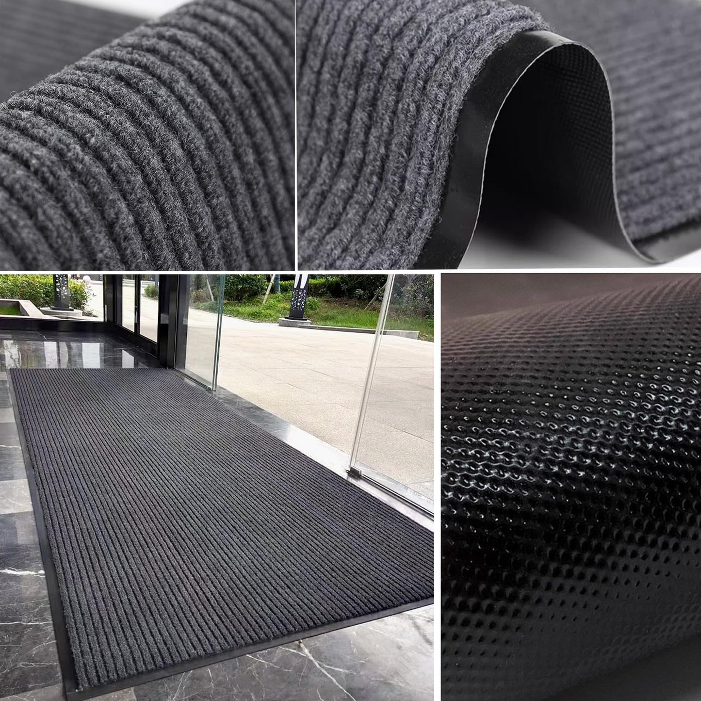 Front Door Mat 3' X 10' Commercial Door Mats Heavy Duty Carpet with Non-Slip Back Rubber Backed Runner Rugs Doormats for Hallway Entryway Home High Traffic Area (Grey)