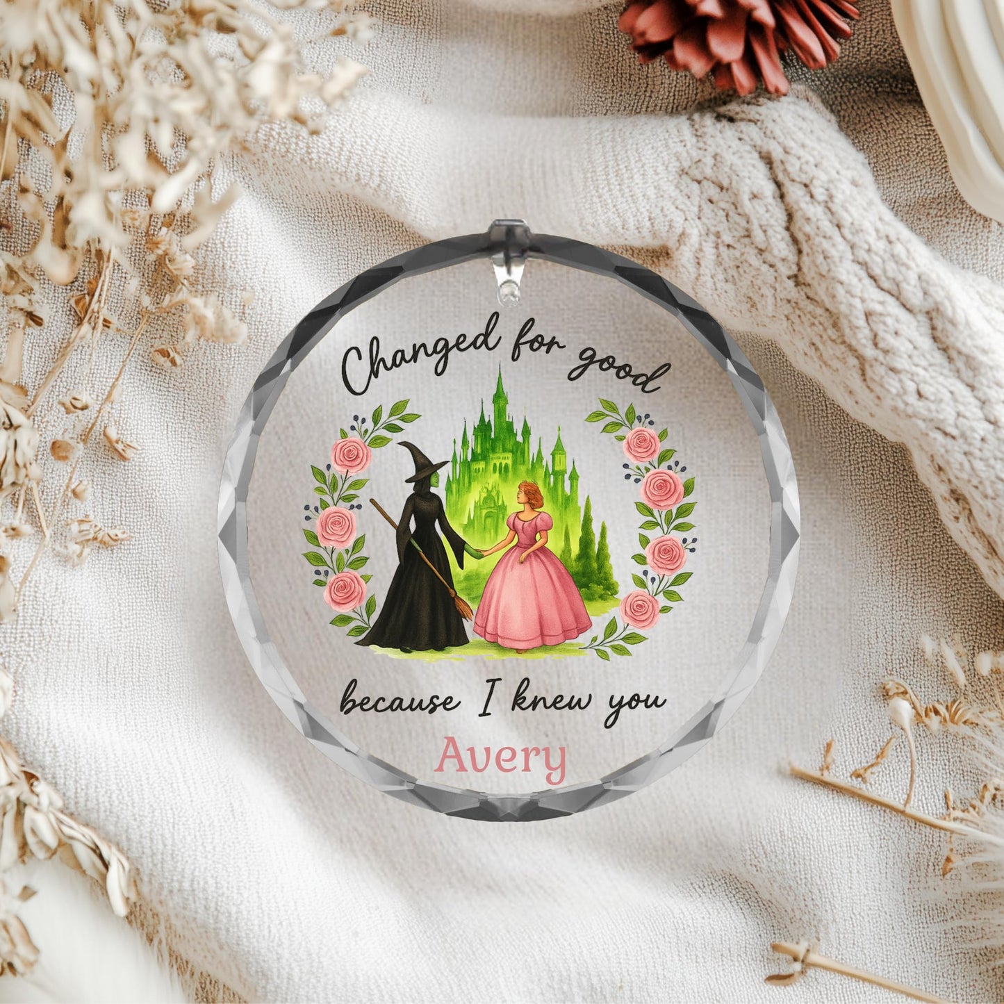 Wicked Ceramic and Glass Ornament, Broadway Musicals Ornament, Broadway Gifts for Fan, Wicked Christmas, Best Friends Merch, Xmas Teen Girl Gift (Glass, 1)