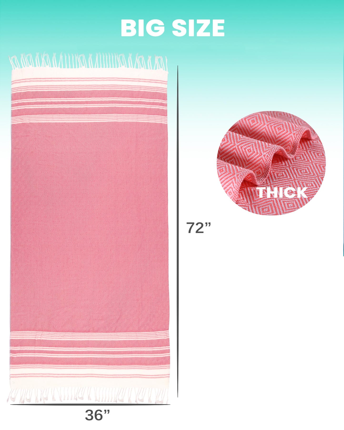 2 Packs Cotton Turkish Beach Towels Quick Dry Sand Free Soft Absorbent Extra Large Xl Big Blanket Adult Oversized Bath Pool Swim Towel Thin Lightweight Sandless Fast Drying Compact No Sand Packable