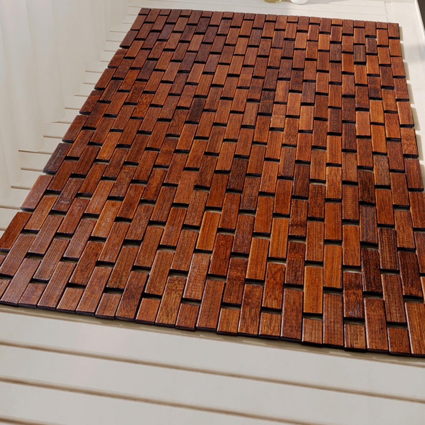 Liveinu Bath Mat for Luxury Shower, Non-Slip Bamboo Sturdy Waterproof Bathroom Carpet for Sauna Spa Steps Decor and Accessory, Brown, 16"" x 24"", ISA-TXHA-H063-1-40x60cm