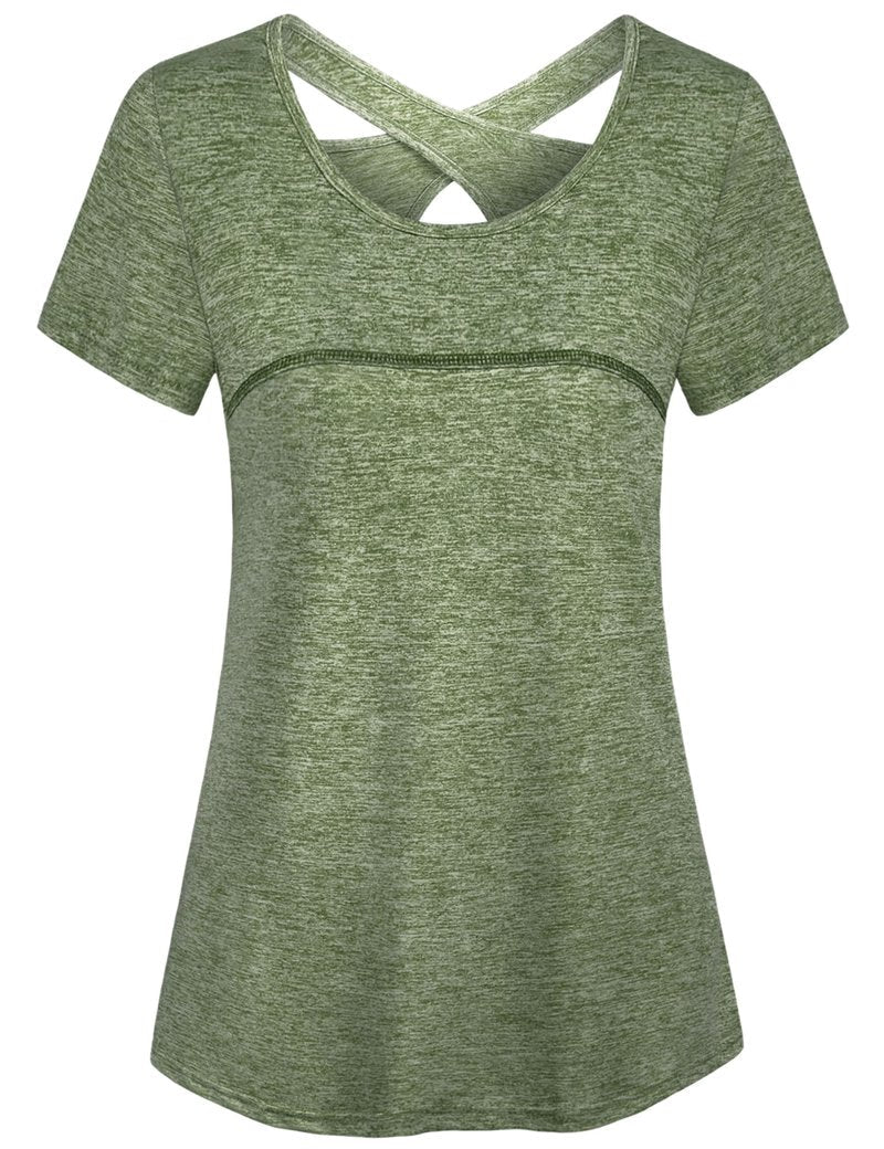 Kimmery Womens Workout Tops for Women Short Sleeve Shirts for Women Summer Tops Yoga Tops Athletic Tops Olive Green L