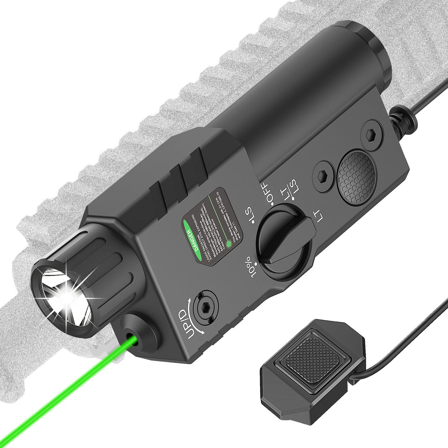 DEFENTAC 2000 Lumens Green Laser Light Combo Compatible with Mlok/Picatinny (2 in 1), Rechargeable Tactical Flashlight with Strobe/Momentary for Rifle, with Remote Switch