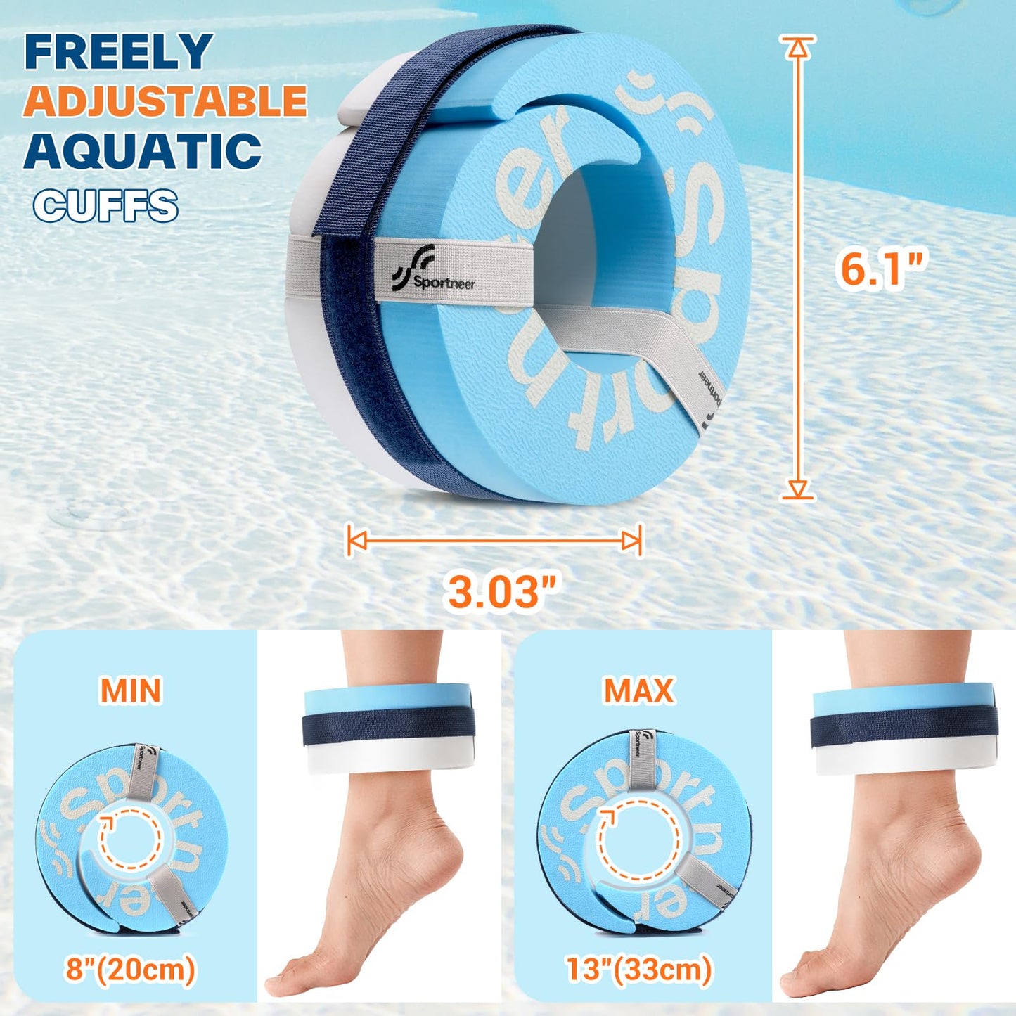 Sportneer Aquatic Exercise Equipment Water Aerobics Combo Set Includes High Density Water Weights Dumbbell Aqua Belt Foam Cuffs for Pool Exercise Aquatic Therapy Pool Fitness