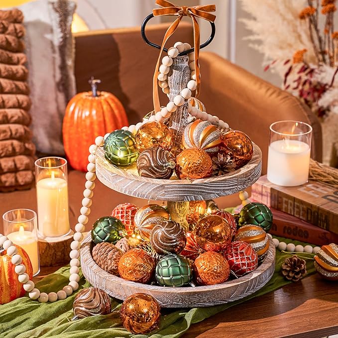 JORNOY Fall Ornaments for Tree, Shatterproof Plastic Baubles with Lanyard, Classic Autumn Hanging Balls Set for Thanksgiving Christmas Home Decor, 2.36 inch/60mm, Orange