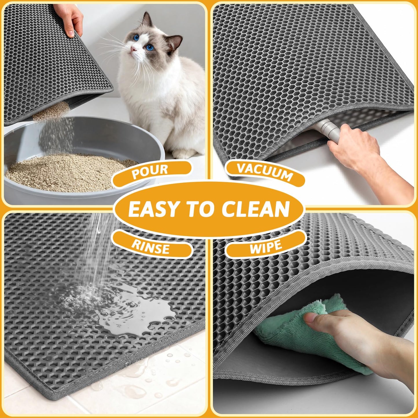 Pieviev Cat Litter Mat Double Layer Waterproof Urine Proof Trapping Mat 1 Pack (Gray, 24x15 Inch (Pack of 1))
