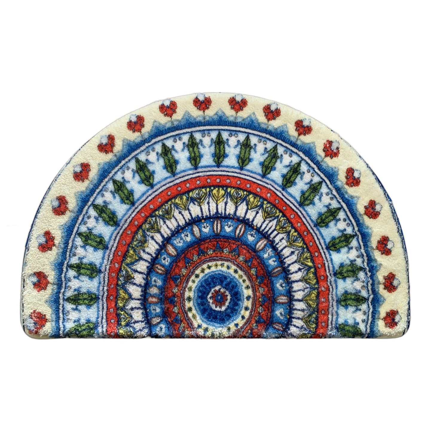 Mandala Half Round Mat Boho Semi Circle Rug Doormat Floral Bathmat Non-Slip Bathroom Rugs Floor Door Mats Half Moon Area Rug Bohemian Decor Semicircle Carpet (Blue)