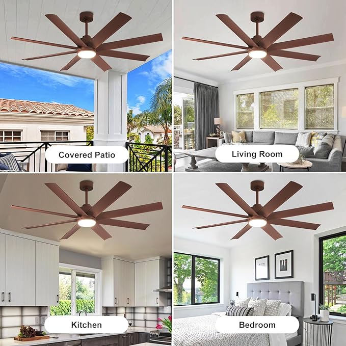 Depuley 60-Inch Ceiling Fan with Light: 8-Blade Large Ceiling Fans with Remote Control - Ultra Quiet DC Motor Reversible Timer Brown