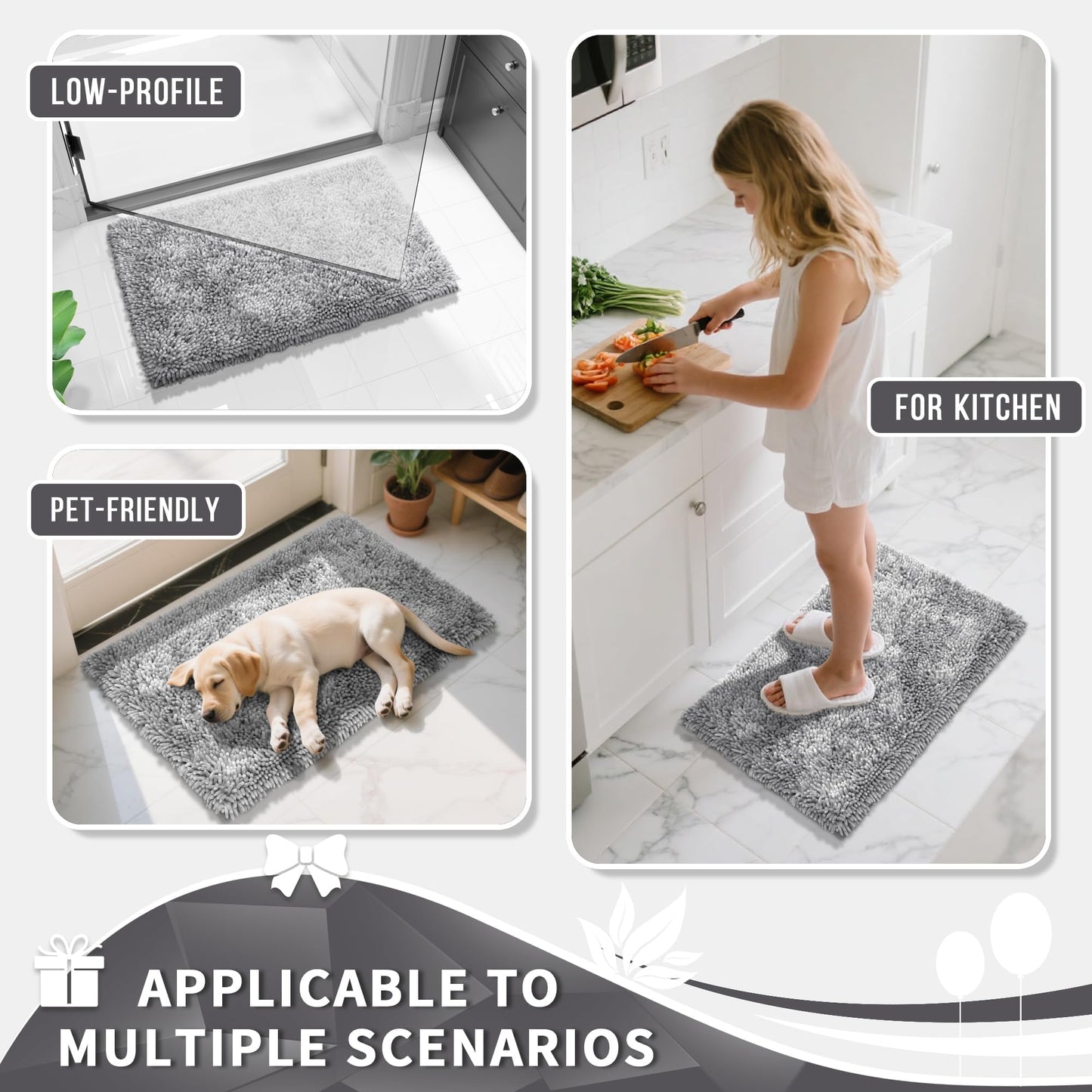 Yimobra Large Bathroom Rug Non Slip 36x24 Inch, Extra Thick Soft Absorbent Chenille Bath Mat, Machine Washable Bath Rugs for Bathroom Floor, Tub and Shower, Home Decor Accessories, Light Grey