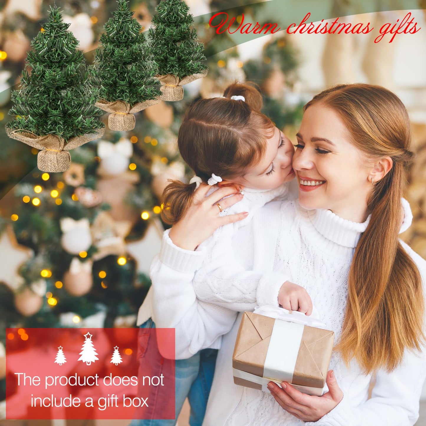 Yinder Tabletop 6 Pcs Mini Christmas Tree 11.81 Inch Artificial Mini Xmas Miniature Pine Christmas Tree with Linen Base for Xmas Holiday Decorations Indoor Home Kitchen Dining Table