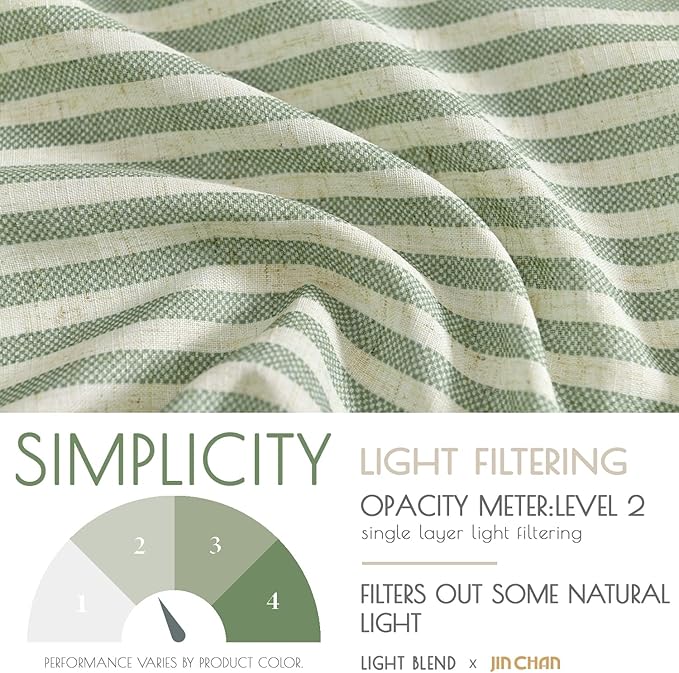 jinchan Tie Top Linen Kitchen Curtains 24 Inches Striped Tier Curtains Farmhouse Modern Cafe Style Small Window Treatments Airy Light Filtering Rod Pocket for Living Room Bathroom 2 Panels Sage Green