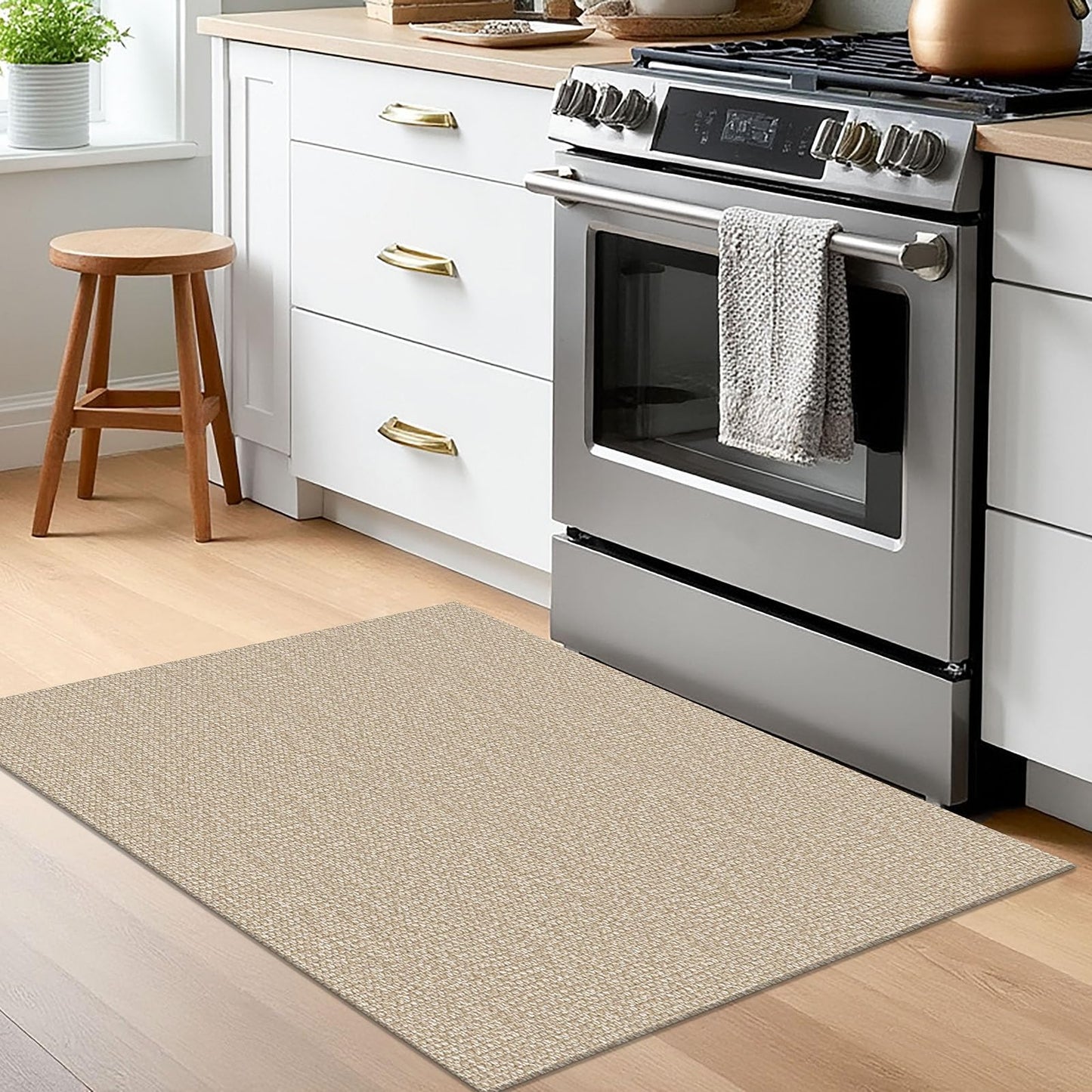 EARTHALL Small Area Rug 2x3 Ft Washable Rugs for Entryway Non Slip Braided Throw Rugs with Rubber Backing Door Mat Indoor Outdoor Entrance Cotton Woven Carpet for Kitchen Foyer Front Door, Send/Beige
