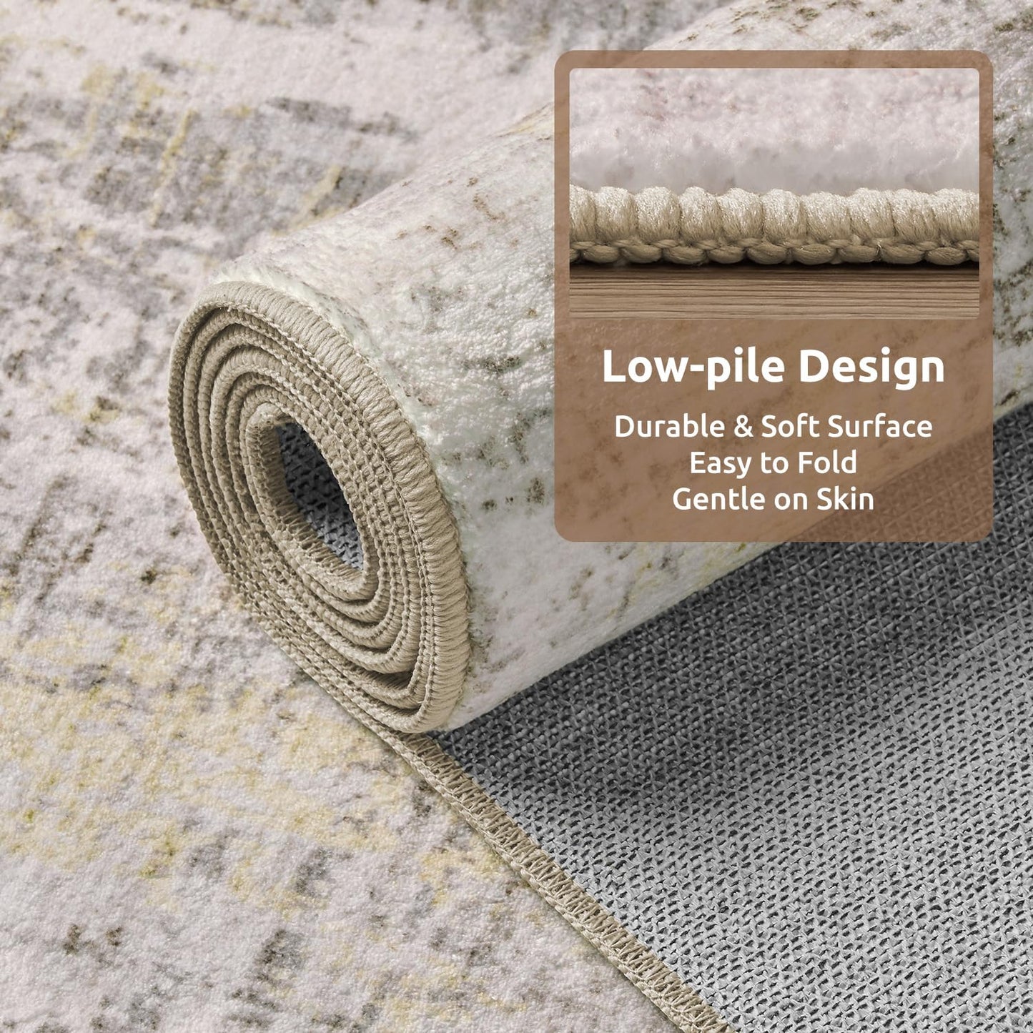 5 x 7 Area Rugs for Living Room, Machine Washable Non Slip Rug Ultra Soft Low Pile Indoor Carpet Modern Abstract Rugs for Bedroom Office Room Dining Room Beside, Beige