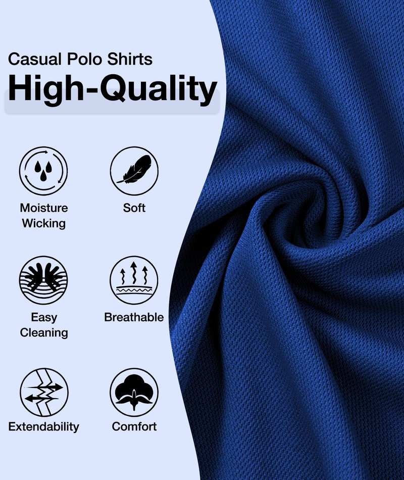 ZITY Mens Polo Shirts Casual Short Sleeve Athletic T-Shirts Classic Contrast Collar Shirt with Pocket Golf Polo Shirt for Men Royal Blue