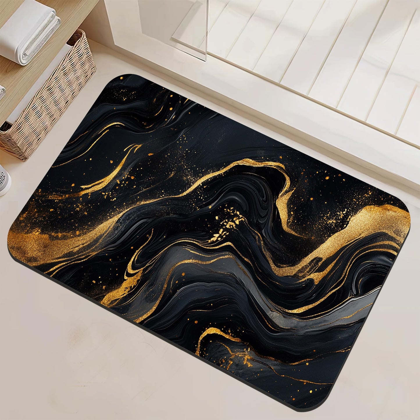 NSMNSM Black Gold Marble Bathroom Rugs Mat Non Slip Washable Quick Dry Absorbent Thin Bathroom Rug-Bath Mats for Bathtub, Sink, Shower Room, Christmas Decorations,17"x 29.5"