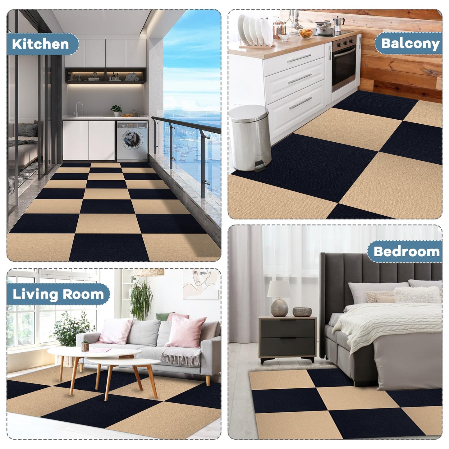Self Adhesive Carpet Tile 20 Pcs 24" x 24" Peel and Stick Carpet Floor Tiles Non-Slip Carpet Squares Tiles DIY Installation for Living Room Bedroom