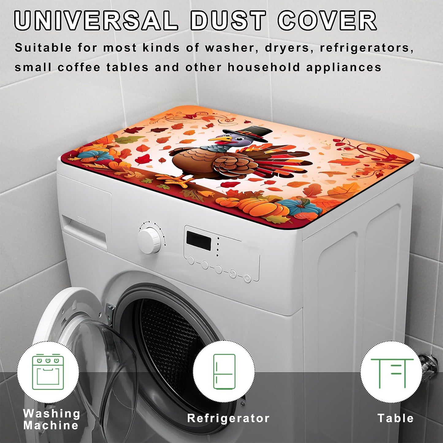 Cute Thanksgiving Turkey Washer and Dryer Covers For The Top, Non-slip Fast Drying Absorbent Dryer Top Protector Mat for Kitchen Laundry Room Decor,23.6"x19.7"
