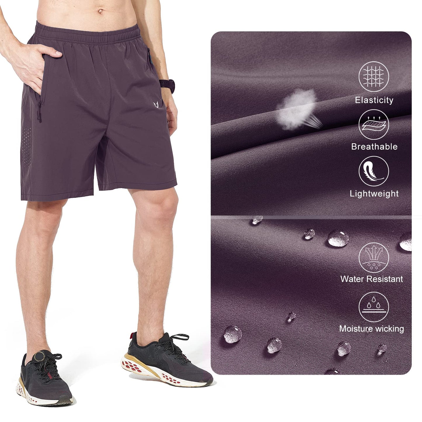 NORTHYARD Men's Athletic Running Shorts Quick Dry Workout Shorts 7"/ 5"/ 9" Lightweight Sports Gym Basketball Shorts Hiking Exercise Plum 2XL