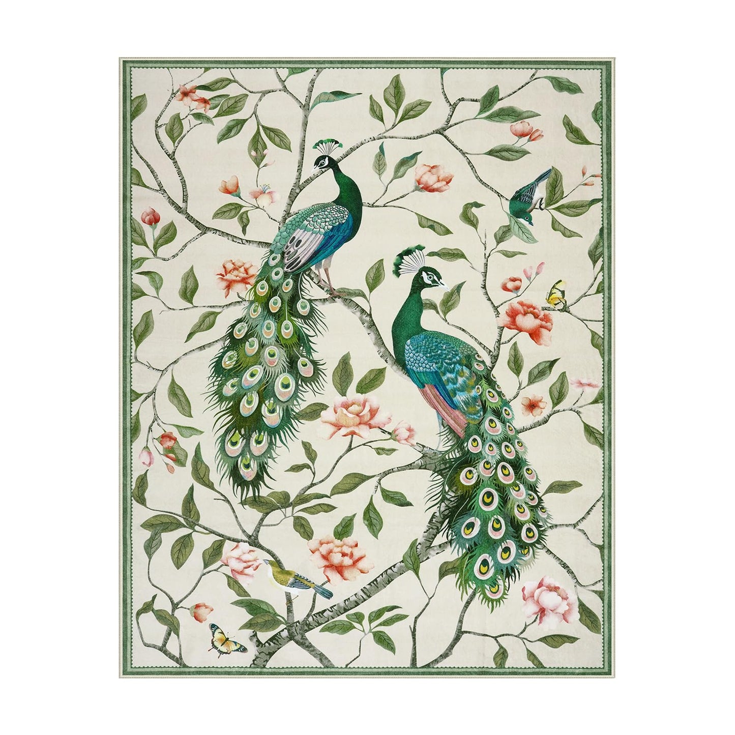 Anidaroel Whimsical Peacock Feathers Area Rug, 8x10 Washable Rugs for Living Room Eclectic Bird Carpet, Soft Large Bedroom Rug Stain-Resistant Dining Room Floor Carpet for Study Home, Beige