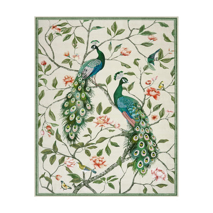 Anidaroel Whimsical Peacock Feathers Area Rug, 8x10 Washable Rugs for Living Room Eclectic Bird Carpet, Soft Large Bedroom Rug Stain-Resistant Dining Room Floor Carpet for Study Home, Beige