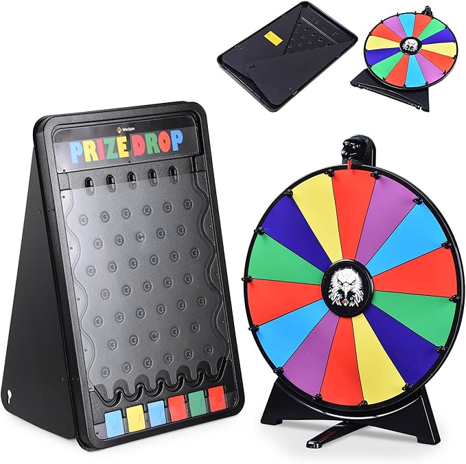 WinSpin Prize Board Kit 20 Prize Wheel &amp 30x19 Drop Board Foldable Stand Disk Spinning Wheel Fortune Game Eagle for Pub Party Trade Show Carnival