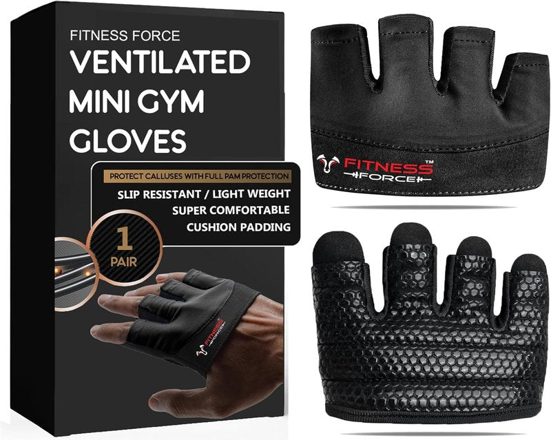 Fitness Force Workout Gloves - Non-Slip Fingerless Weight Lifting Gloves for Men & Women | Full Palm Protection