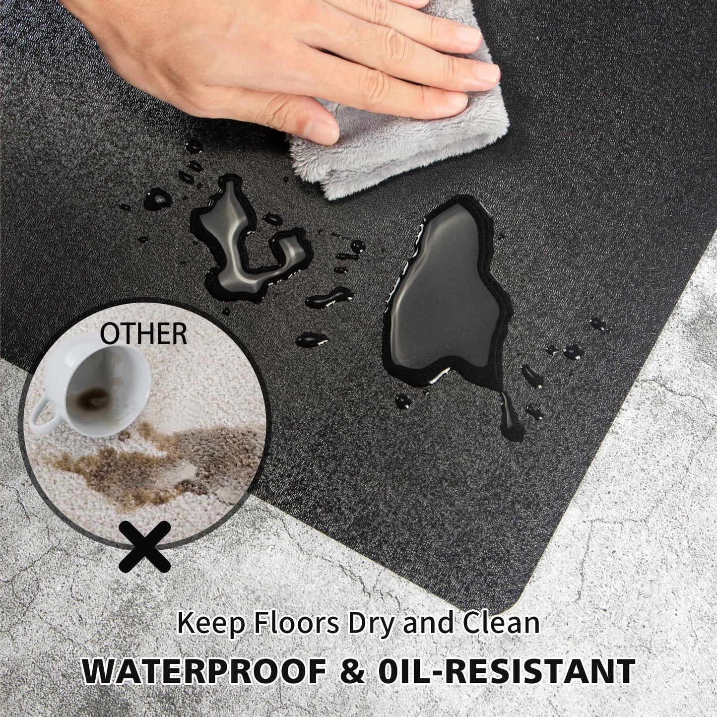 FURKIT Vinyl Floor Mat for Home，5'×7' Black Waterproof Area Mat for Under Dining Room Table, Sturdy Plastic Rug Protector for Kitchen, Living Room, Yard, Garage